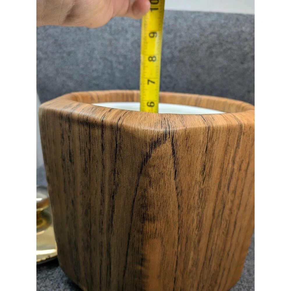 Kraftware Vintage Ice Bucket Faux Woodgrain Gold Tone Lid Mid Century Barware